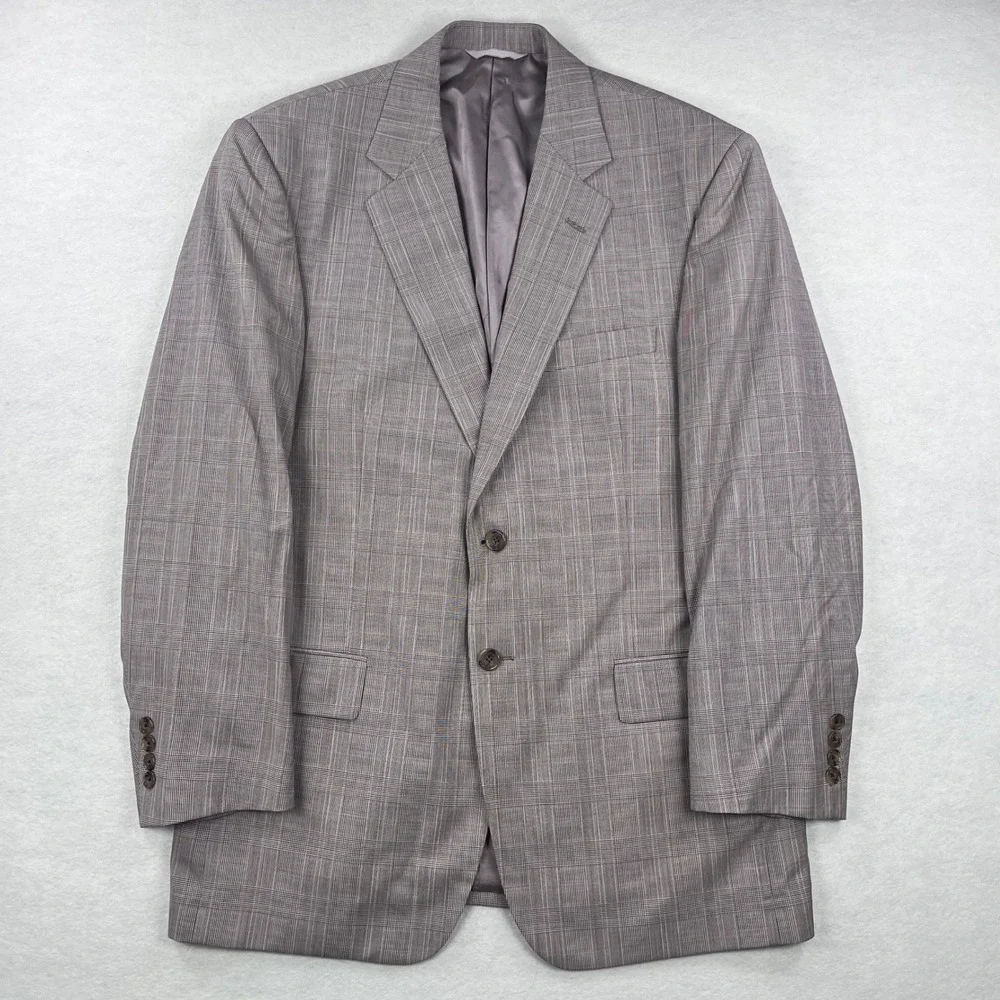 Loro Piana Super 110s Wool Glen Plaid Sport Coat Blazer Grey Brown Mens 42R
